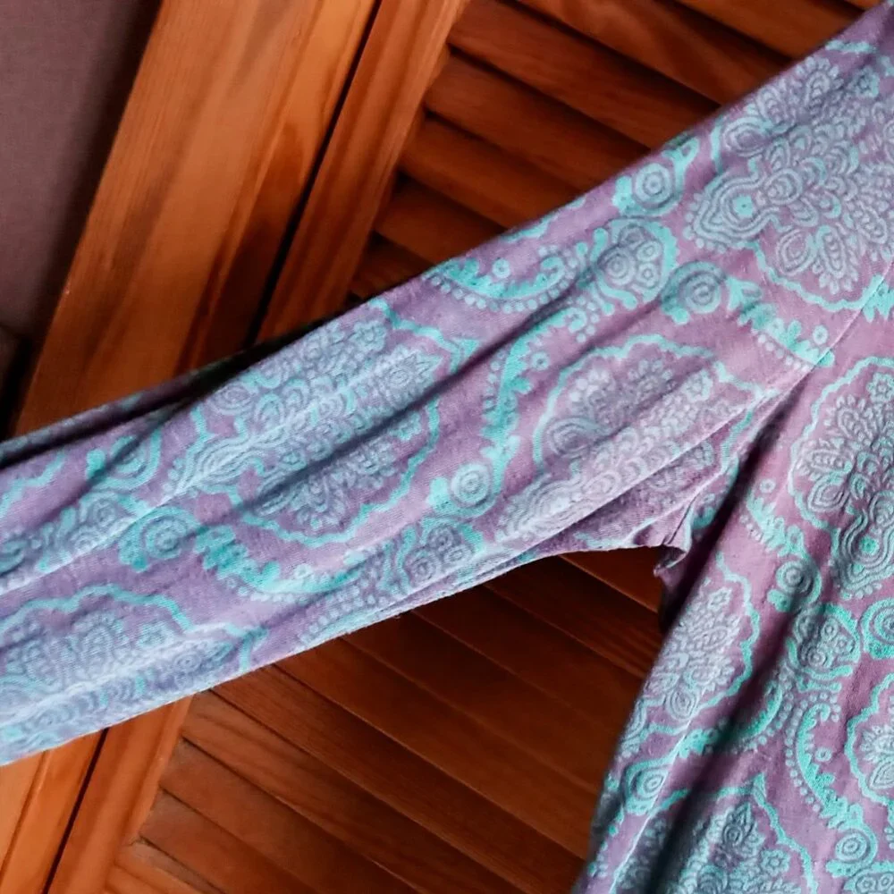Maurices Women's Brown & Teal Sheer Damask Long Sleeve Pullover Top - Picture 5 of 10